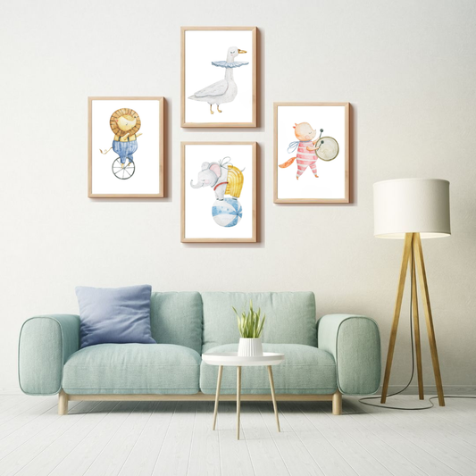 Kids room cartoon art work - set of 4 art frames