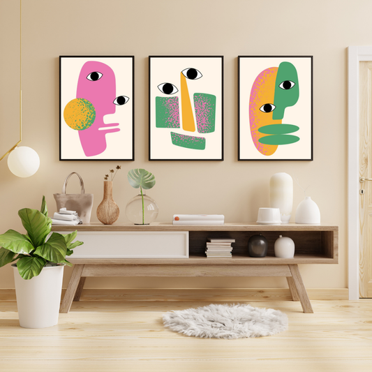 Face abstract work- set of 3 art work