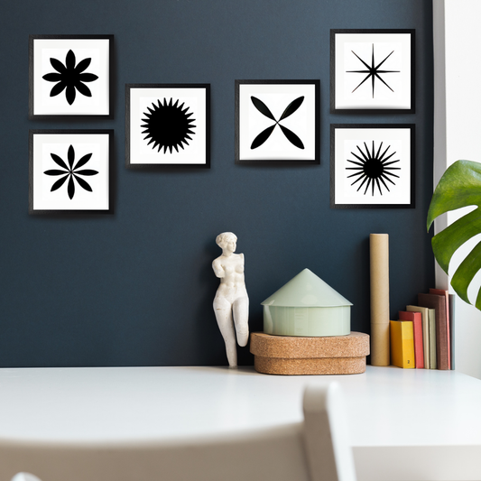 Geometric Floral Silhouette Prints – Minimalist Black & White Wall Art (Set of 6)