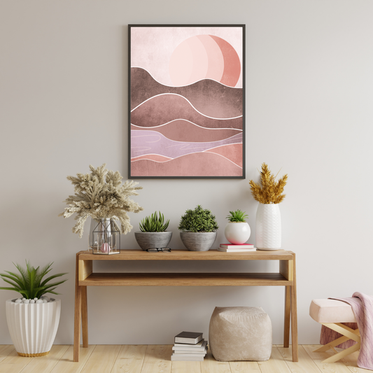 "Blush Horizon – Minimalist Sunset Landscape Wall Art"